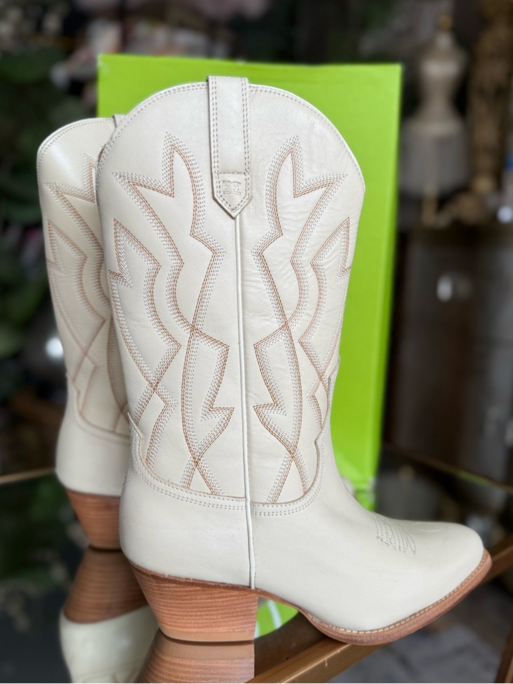 Western-Inspired Cream Leather Cowgirl Boots